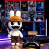 Barney white bunny plush with brown hat and plaid trousers