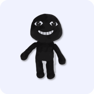 Black Anomaly plush character with a wide smile