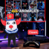 Clown plush toy with red hat and blue brim