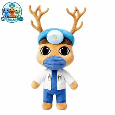 Dr. Harlow deer plush in blue cap and white medical coat