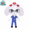 Fluffy Nurse dog plush in a blue nurse uniform and cap