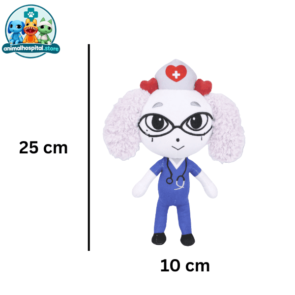 Fluffy Nurse dog plush in a blue nurse uniform and cap