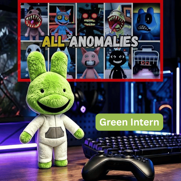 Green Intern (4) Green intern plush toy with white shirt and grey pocket. Animal hospital anomaly game plush toy roblox