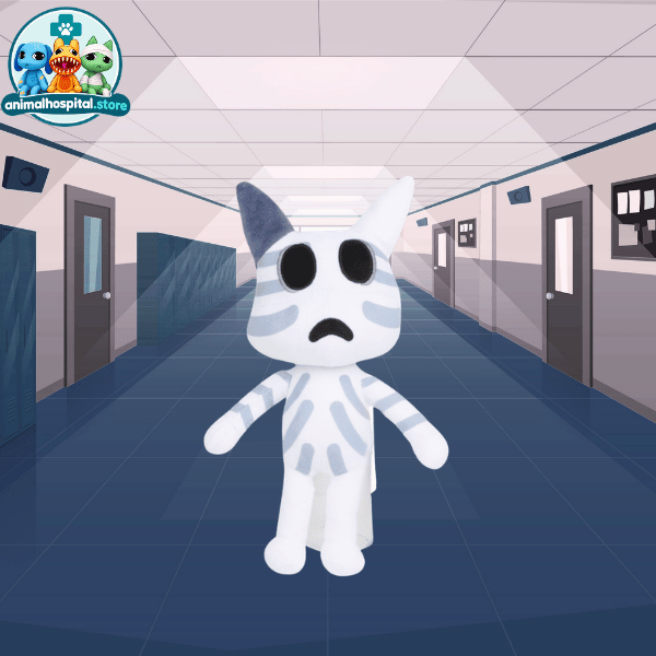 Head Banger white cat plush with blue headphones