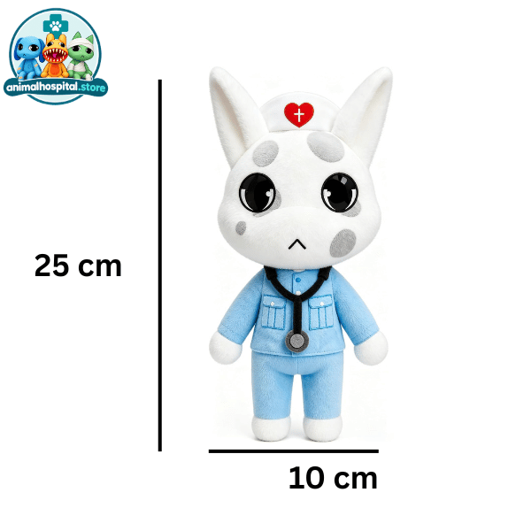Head Nurse plush: white cat in a blue nurse outfit