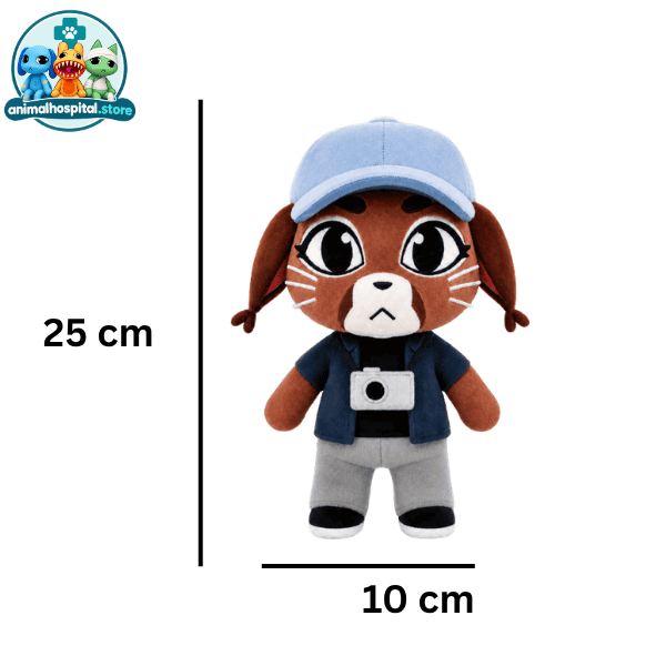 Liz Plush (2) Liz brown dog plush in a blue cap with a camera