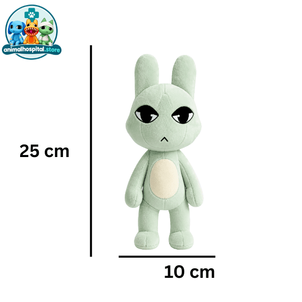 Lobby Bunny (2) Lobby Bunny light green plush toy on display