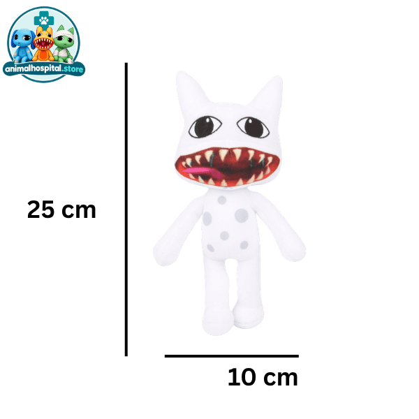 Mimic plush toy with a wide red toothy grin on a shelf