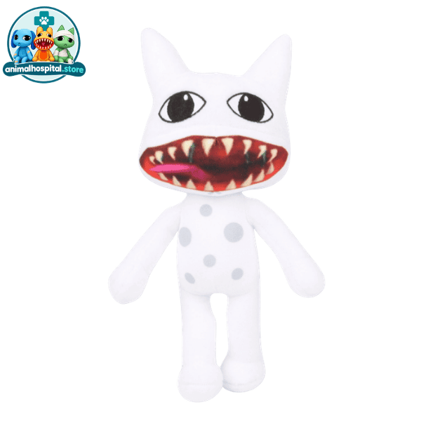 Mimic plush toy with a wide red toothy grin on a shelf
