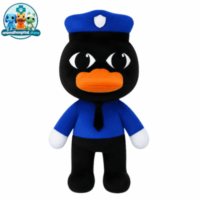 Officer Duckman black duck plush in blue police uniform