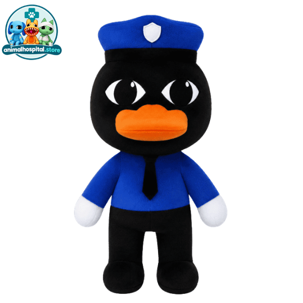 Officer Duckman black duck plush in blue police uniform