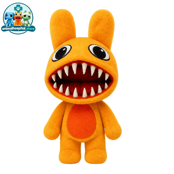 Orange Fang Orange Fang Anomaly orange rabbit plush with a toothy grin