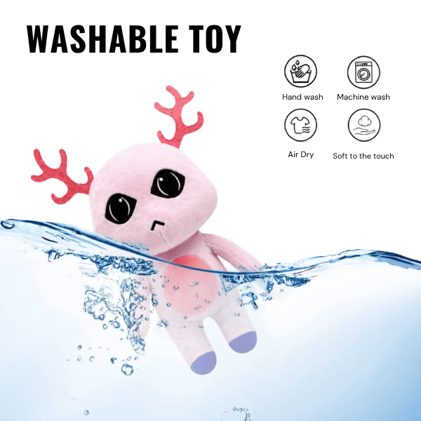 Pink Antlered Anomaly plush with pink antlers and blue feet