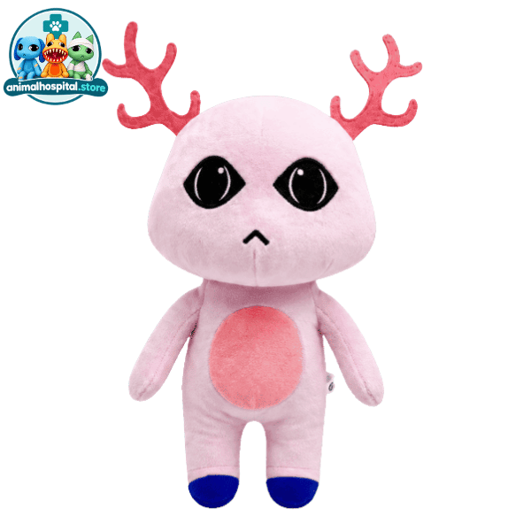 Pink Antlered Anomaly plush with pink antlers and blue feet