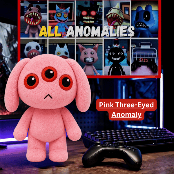 Pink Three-Eyed Anomaly (4) Pink Three-Eyed Anomaly plush with three red eyes