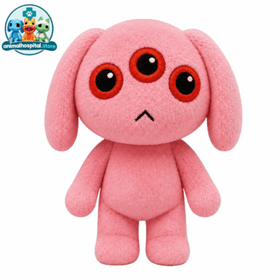 Pink Three-Eyed Anomaly plush with three red eyes