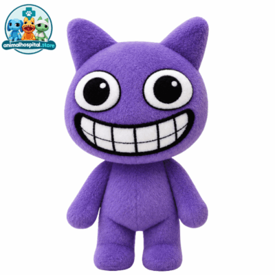 Purple Mismatched Anomaly plush toy with a wide grin