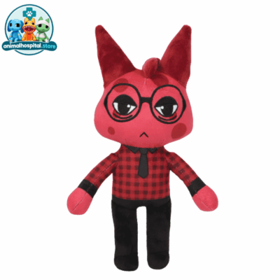 Red Ratthew plush in red plaid shirt and black trousers