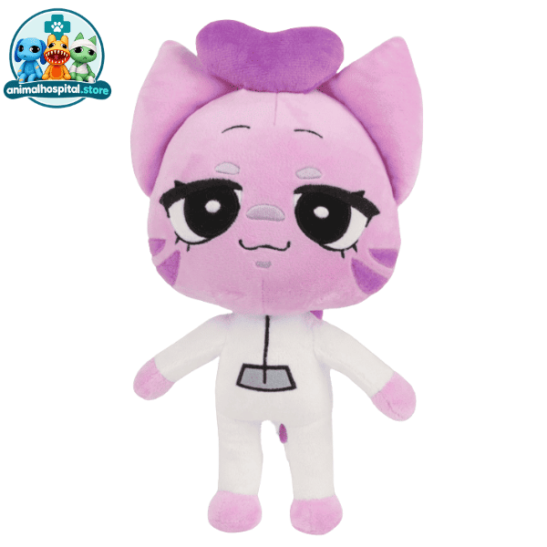 Rumi pink cat plush in a white outfit from Animal Hospital