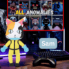 Sam plush toy with party hat and blue gloves