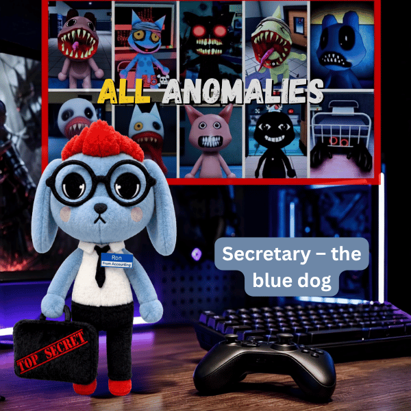 Secretary – the blue dog (3) Secretary plush toy in a red cap with glasses and briefcase