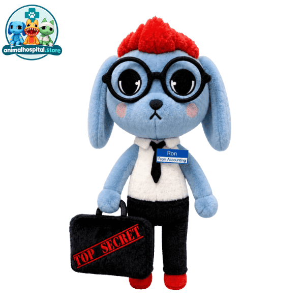 Secretary – the blue dog Secretary plush toy in a red cap with glasses and briefcase