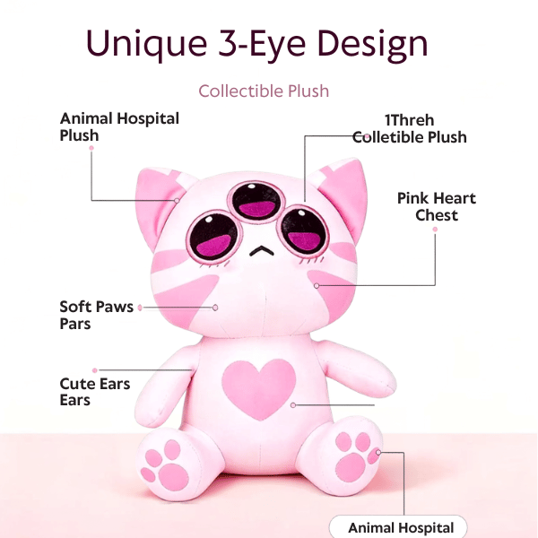 Tiny Anomaly Cupid pink cat plush with three eyes