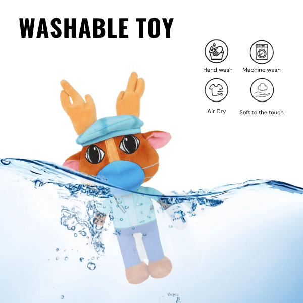 brown deerAntlered Surgeon plush deer in blue surgical scrubs and a mask